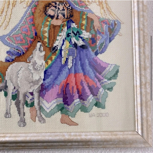 Vintage 2000 Completed Framed Angel From Heaven Cross Stitch Art - Picture 4 of 14